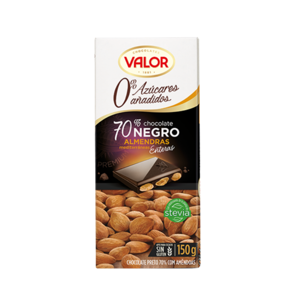 Chocolate Negro 70% con Almendras Mediterráneas. 0% Azúcares Añadidos Valor