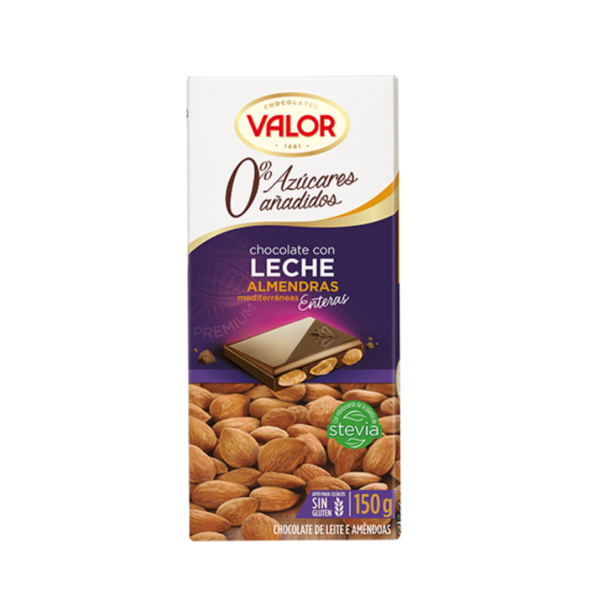 Chocolate con leche y almendras mediterráneas. 0% Azúcares Añadidos Valor